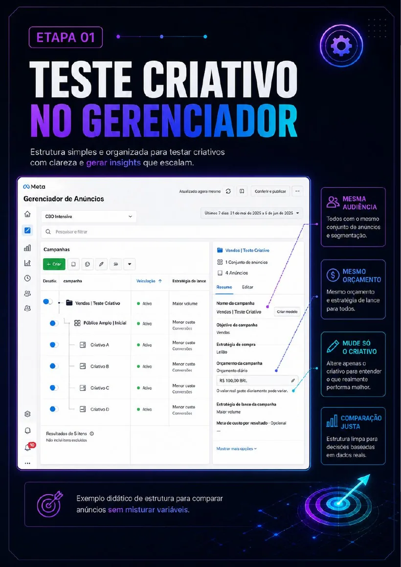 Teste criativo no Gerenciador